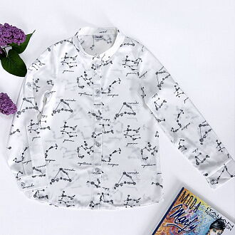 Блузка для девочки Mevis Цветочки белая 4412-02 - фото