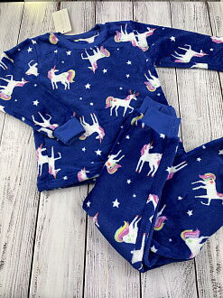 Пижама для девочки вельсофт Фламинго Единороги синий 855-910 - фото