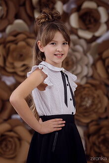 Блузка школьная с коротким рукавом Zironka горошек 3593-2 - картинка