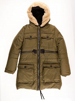 Куртка зимняя для девочки Одягайко хаки 20089 - цена