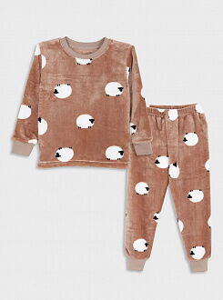 Пижама вельсофт детская Фламинго Овечки бежевая 855-910 - цена