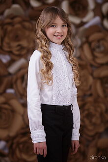 Блузка школьная с кружевом  Zironka белая 3641-01 - фотография