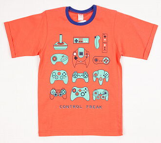 Футболка для мальчика Денди Джойстики коралловая 6234 - фото