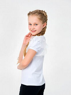 Блузка трикотажная с коротким рукавом для девочки SMIL белая 114798 - размеры