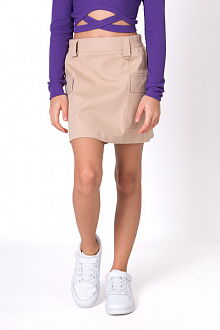 Коттоновая юбка-карго для девочки Mevis бежевая 5034-01 - цена