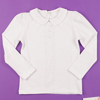 Блузка трикотажная с кружевом для девочки КЕНА белая 314626 - цена