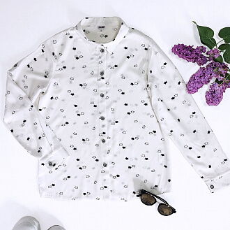 Блузка для девочки Mevis Коты белая 4412-01 - фото