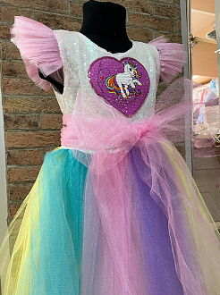 Длинное нарядное платье для девочки Единорог розовое 77715 - купить