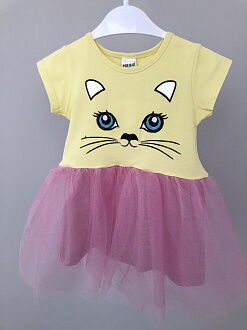 Платье для девочки Кошечка желтое с розовым 002 - цена