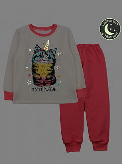 Утепленная пижама для девочки Фламинго Кошечка молочная 329-312 - фото