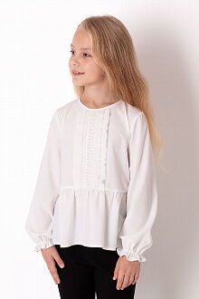Блузка с длинным рукавом для девочки Mevis молочная 3674-02 - цена