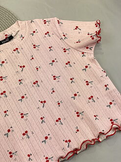 Летняя пижамка для девочки Mevis Вишенки розовая 5039-01 - фото