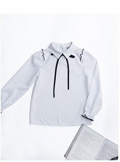 Блузка с длинным рукавом для девочки Mevis белая 4397-01 - фото