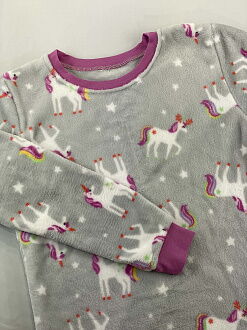 Пижама детская вельсофт Фламинго Единорожки серая 855-910 - фото