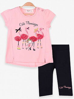 Комплект футболка и бриджи для девочки Breeze Cute Flamingos персиковый 13490 - цена