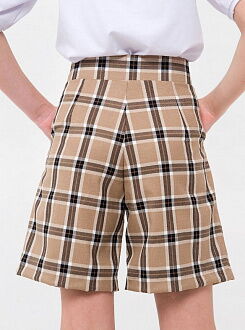 Школьные шорты-бермуды для девочки SMIL Клетка бежевые 112370 - фото