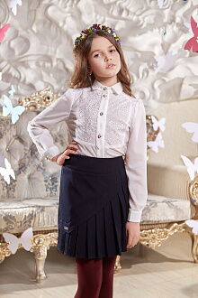 Блузка школьная с кружевом SUZIE Чарли молочная БЛ-22709 - фото
