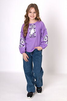 Вышиванка для девочки Mevis сиреневая 4895-05 - фото
