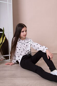 Блузка для девочки Mevis Собачки белая 5059-01 - фото