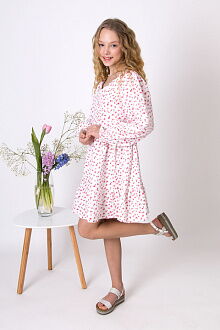 Платье для девочки муслин Mevis Цветочки белое с розовым 5037-04 - фото