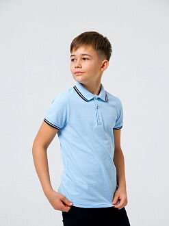 Футболка-поло с коротким рукавом для мальчика SMIL голубая 114730/114731 - фотография