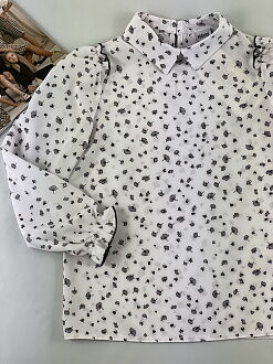 Блузка школьная для девочки Mevis Цветочки белая 4736-02 - фото