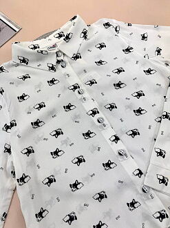 Блузка для девочки Mevis Собачки белая 4414-02 - фото