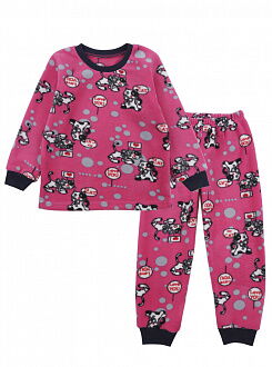 Теплая пижама флис для девочки Фламинго Котики малиновая 855-1407 - цена
