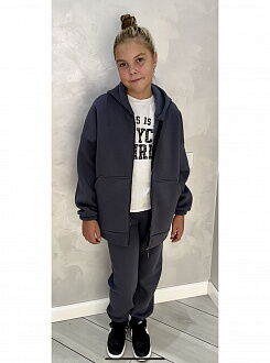 Утепленный спортивный костюм для девочки серый графит 2211 - цена