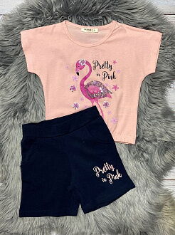 Комплект футболка и шорты для девочки Breeze Фламинго персиковый 15160 - фото