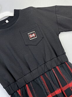 Трикотажное платье для девочки Mevis Клетка черное 3498-01 - фото