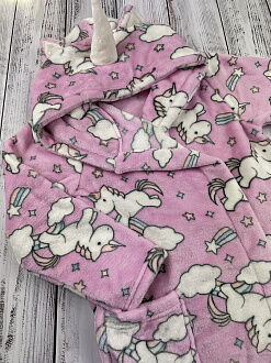Теплый халат вельсофт для девочки Фламинго Единороги розовый 771-910 - фото