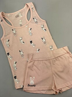 Пижама майка и шорты для девочки Фламинго Зайчики персиковый 242-115 - фотография