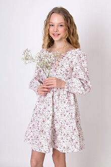 Платье для девочки муслин Mevis Цветочки белое с малиновым 5037-01 - фото