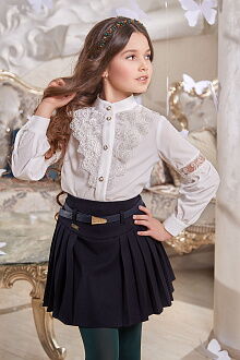 Блузка школьная с кружевом SUZIE Линсей молочная БЛ-20709 - Украина