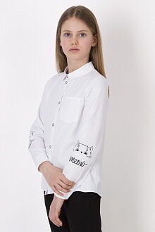 Рубашка для девочки Mevis Meow белая 4038-01  - фотография