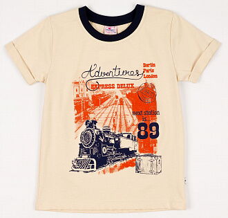 Футболка для мальчика Фламинго бежевая 918-114 - фото