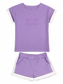 Комплект футболка и шорты для девочки Фламинго лаванда 837-416 - фото