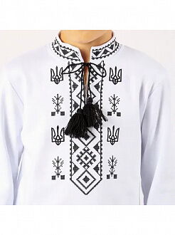 Трикотажная вышиванка для мальчика Фламинго белая 791-212 - Украина