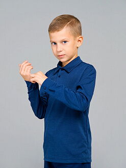 Футболка-поло с длинным рукавом для мальчика SMIL синий меланж 114742/114743 - фото