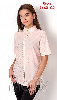 Блузка с коротким рукавом для девочки Mevis Сердечки персиковая 2660-02 - фото