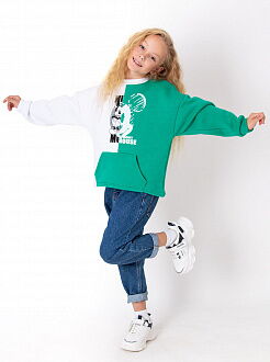 Свитшот для девочки Mevis Mickey Mouse белый с зеленым 4026-03 - размеры