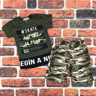 Комплект футболка и шорты для мальчика Милитари хаки 1092 - фото