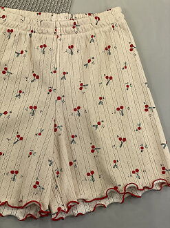 Летняя пижамка для девочки Mevis Вишенки бежевая 5039-02 - картинка