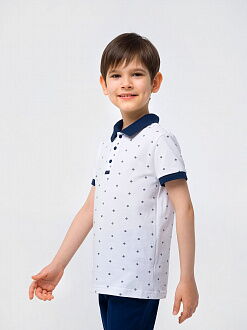 Футболка-поло с коротким рукавом для мальчика SMIL белая с рисунком 114728/114729 - размеры
