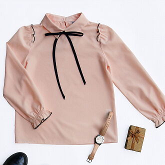 Блузка с длинным рукавом для девочки Mevis персиковая 4397-04 - размеры