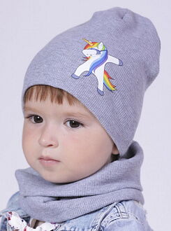 Комплект шапка и хомут для девочки Semejka Единорог серый 9317 - цена
