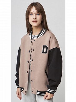 Теплый бомбер оверсайз для девочки бежевый 0709 - цена