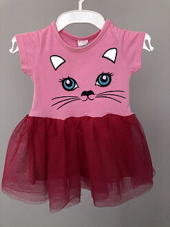 Платье для девочки Кошечка розовое с малиновым 002 - цена