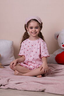 Летняя пижамка для девочки Mevis Вишенки розовая 5039-01 - цена